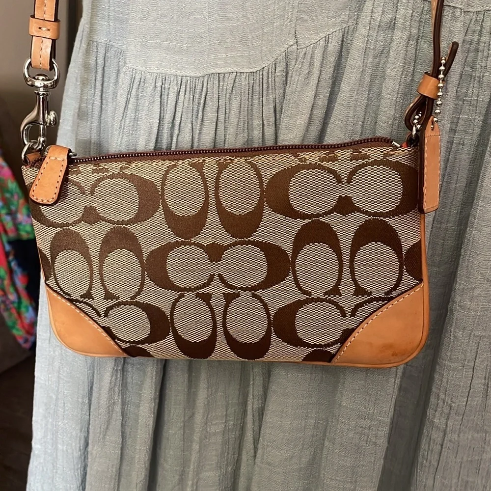 Coach Signature Brown wristlet shoulder bag